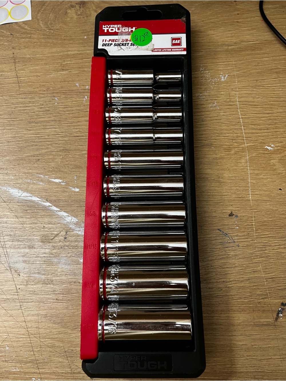 Hyper Tough 11-Piece 3/8" Drive Deep Socket Set - Chrome with Red Holder